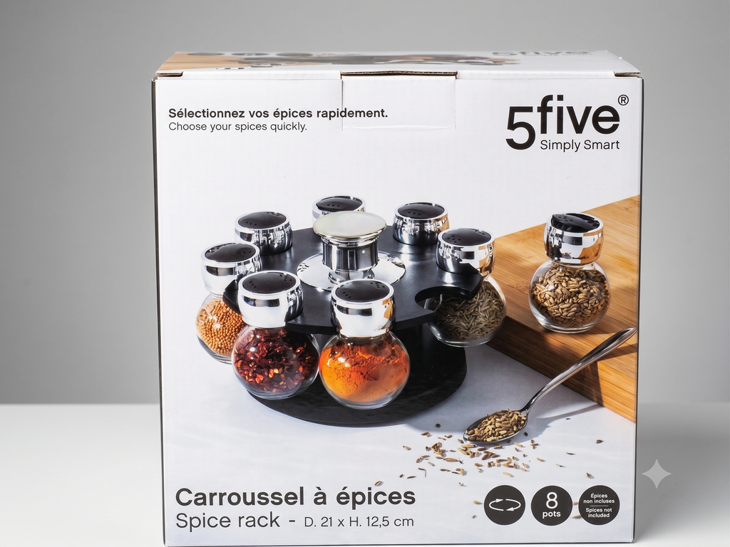 Carrousel à épices rotatif 8 pots, design pratique et élégant. Idéal pour organiser votre cuisine. Livraison rapide.