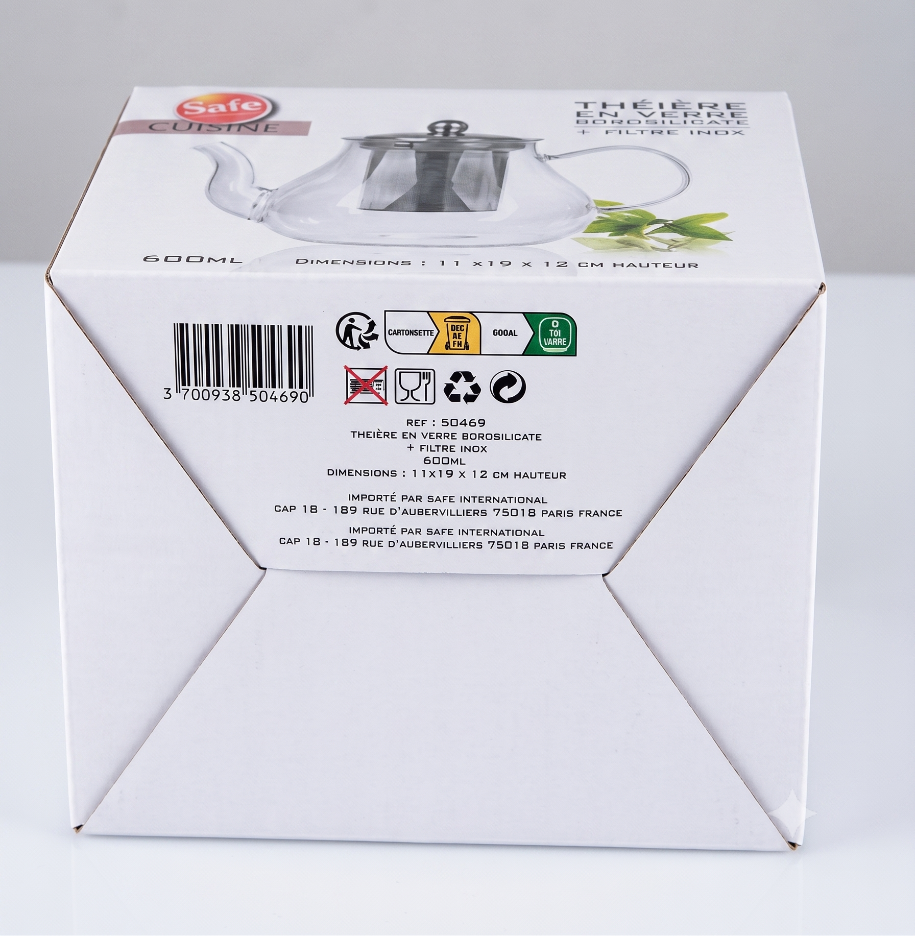 Théière en Verre Borosilicate + Filtre Inox 600ml
