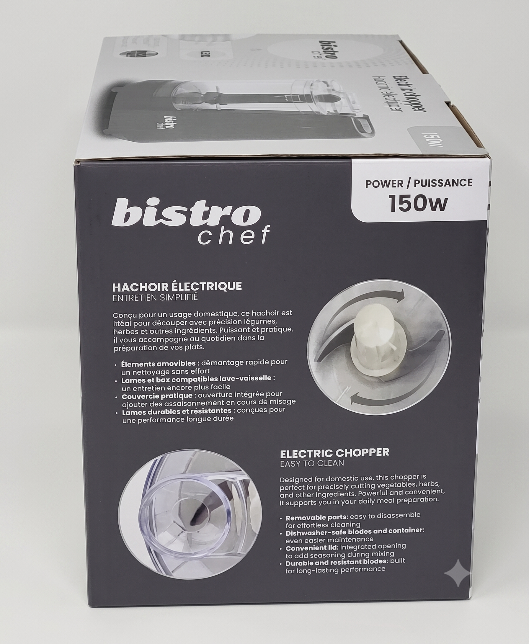 Mini Hachoir Électrique Bistro Chef 150W – Précis et Rapide + Boite de Conservation New Me Offerte