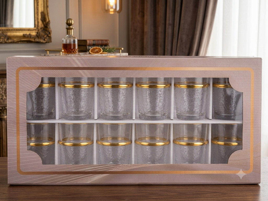 Set de 12 Verres à Thé avec Anse Dorée – 170 ml