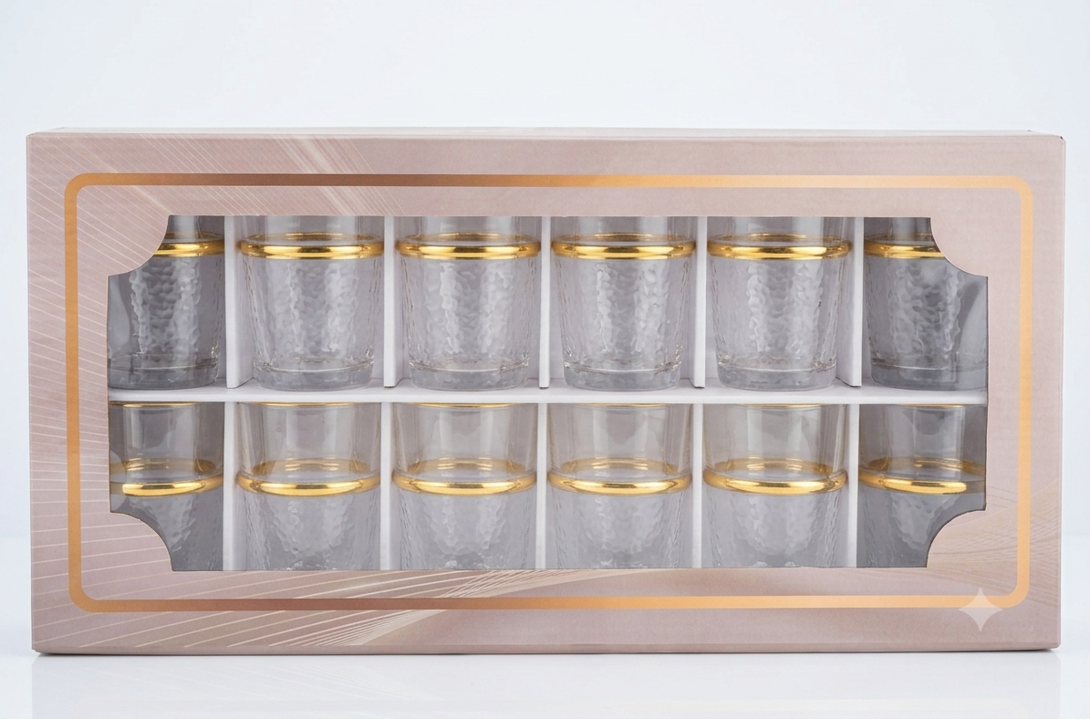 Set de 12 Verres à Thé avec Anse Dorée – 170 ml