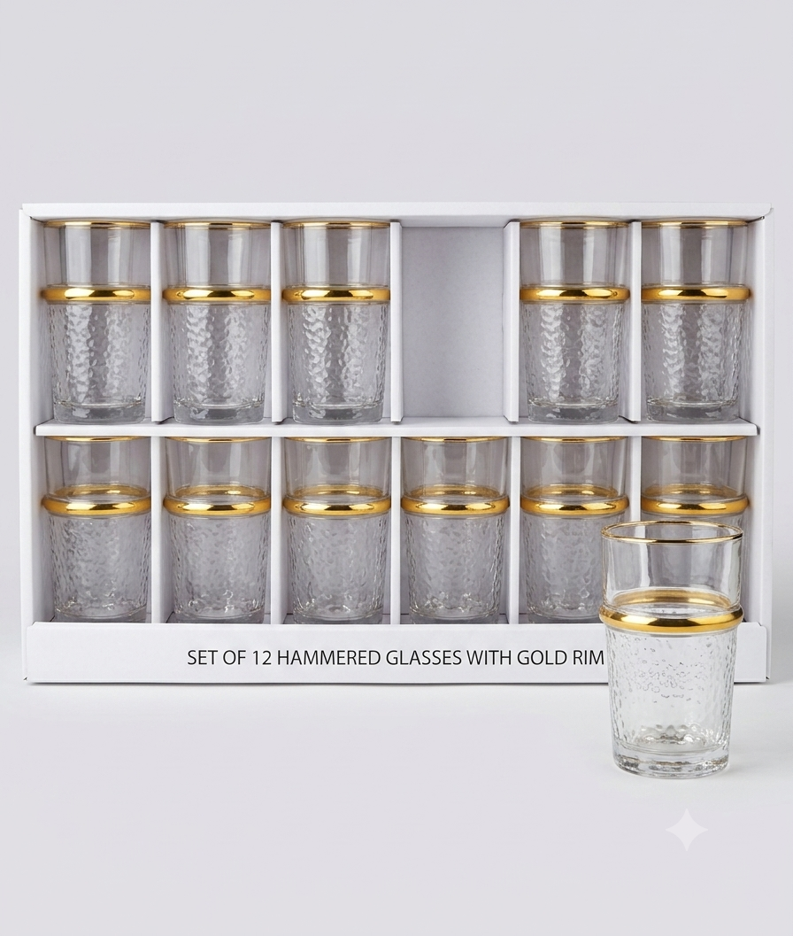 Set de 12 Verres à Thé avec Anse Dorée – 170 ml