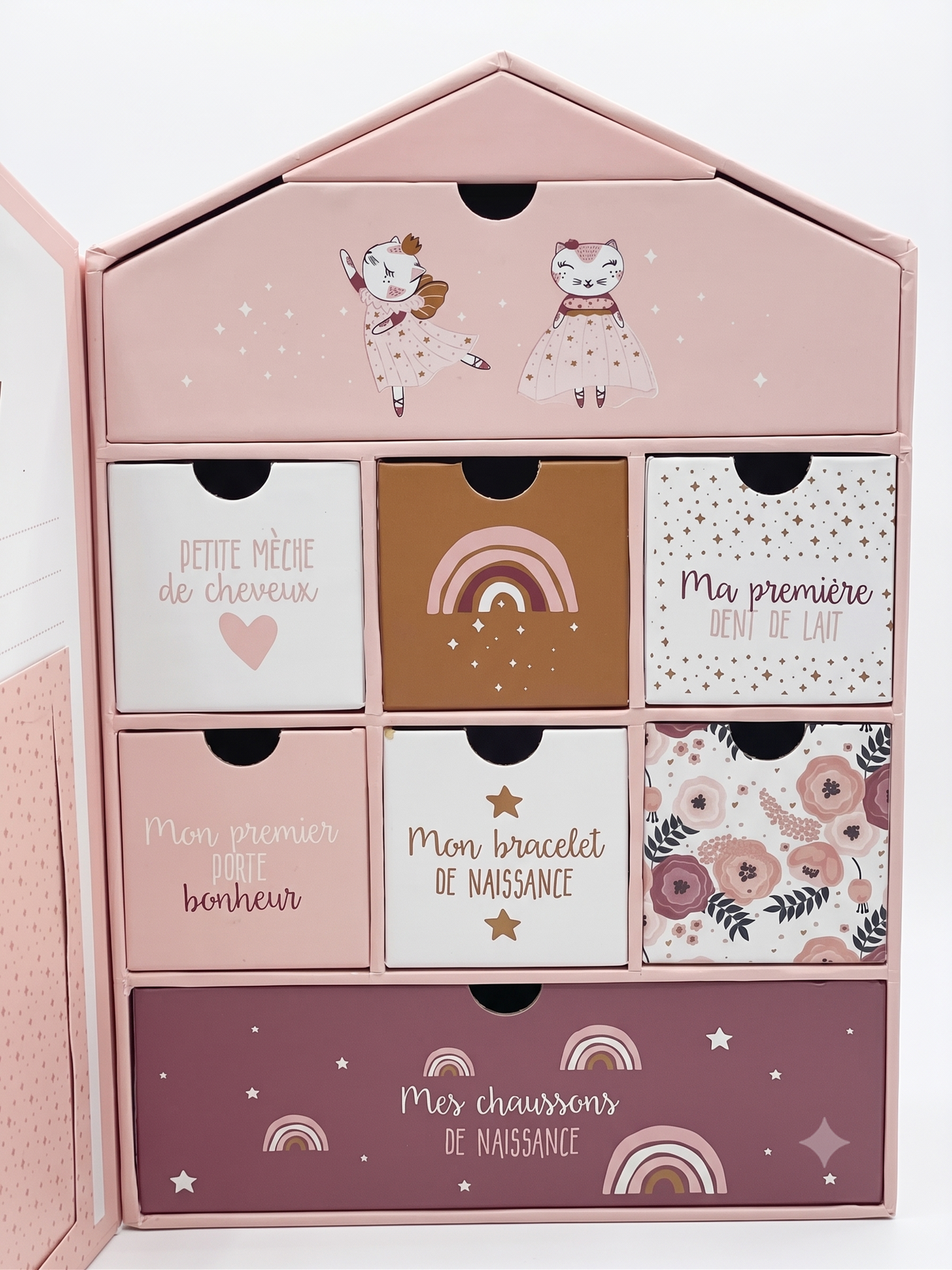 Boîte Souvenirs Bébé 6 Tiroirs – Cadeau Naissance Bohème Chic
