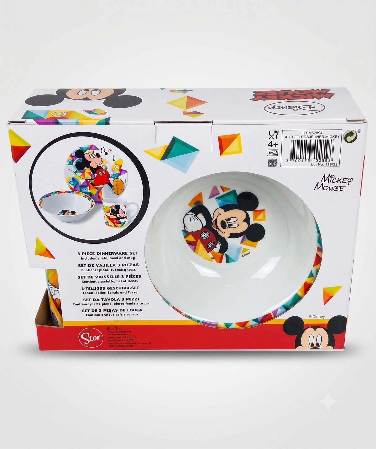 Disney Mickey Mouse – Set Vaisselle Enfant 3 Pièces Assiette Bol Tasse