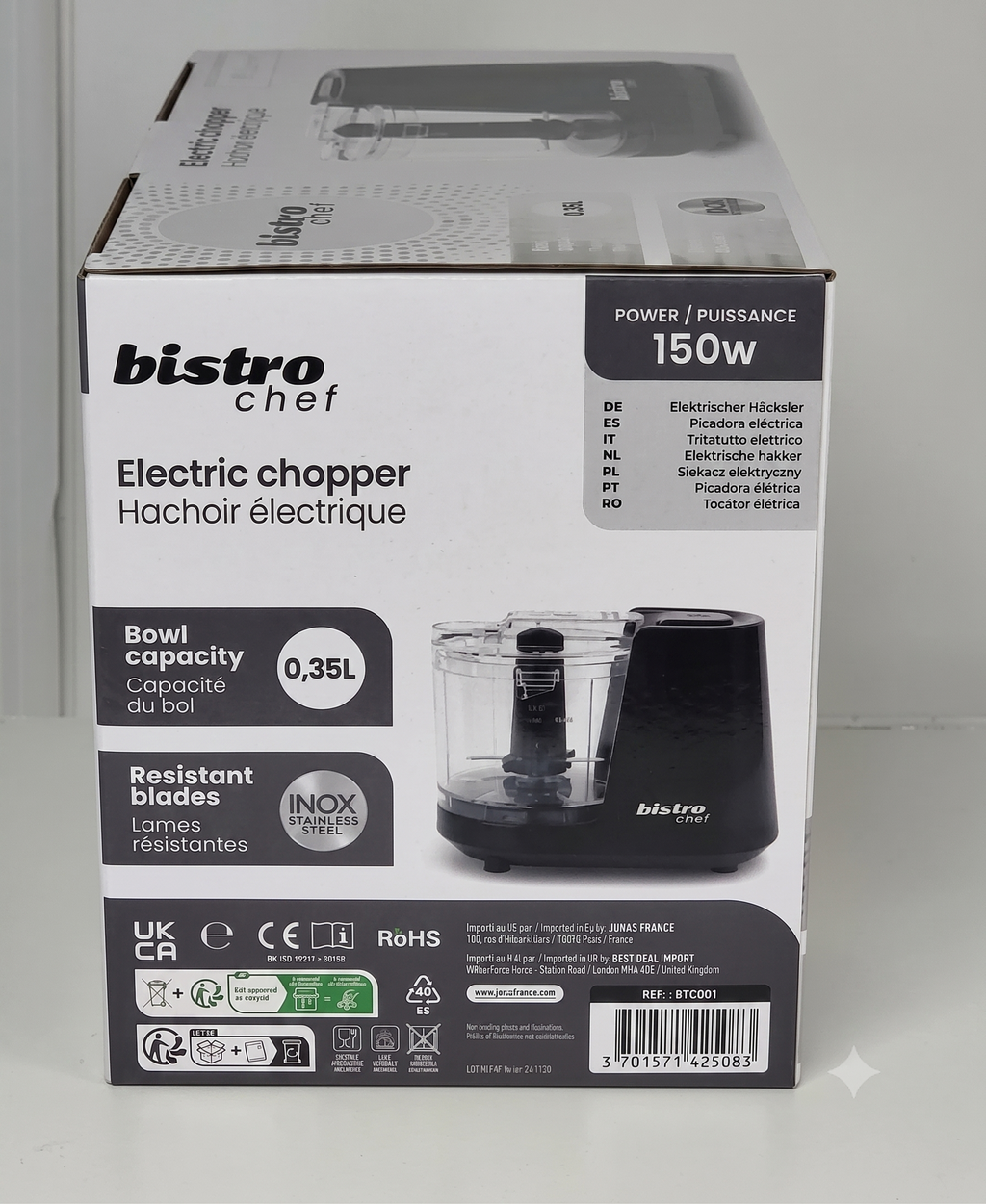 Mini Hachoir Électrique Bistro Chef 150W – Précis et Rapide + Boite de Conservation New Me Offerte
