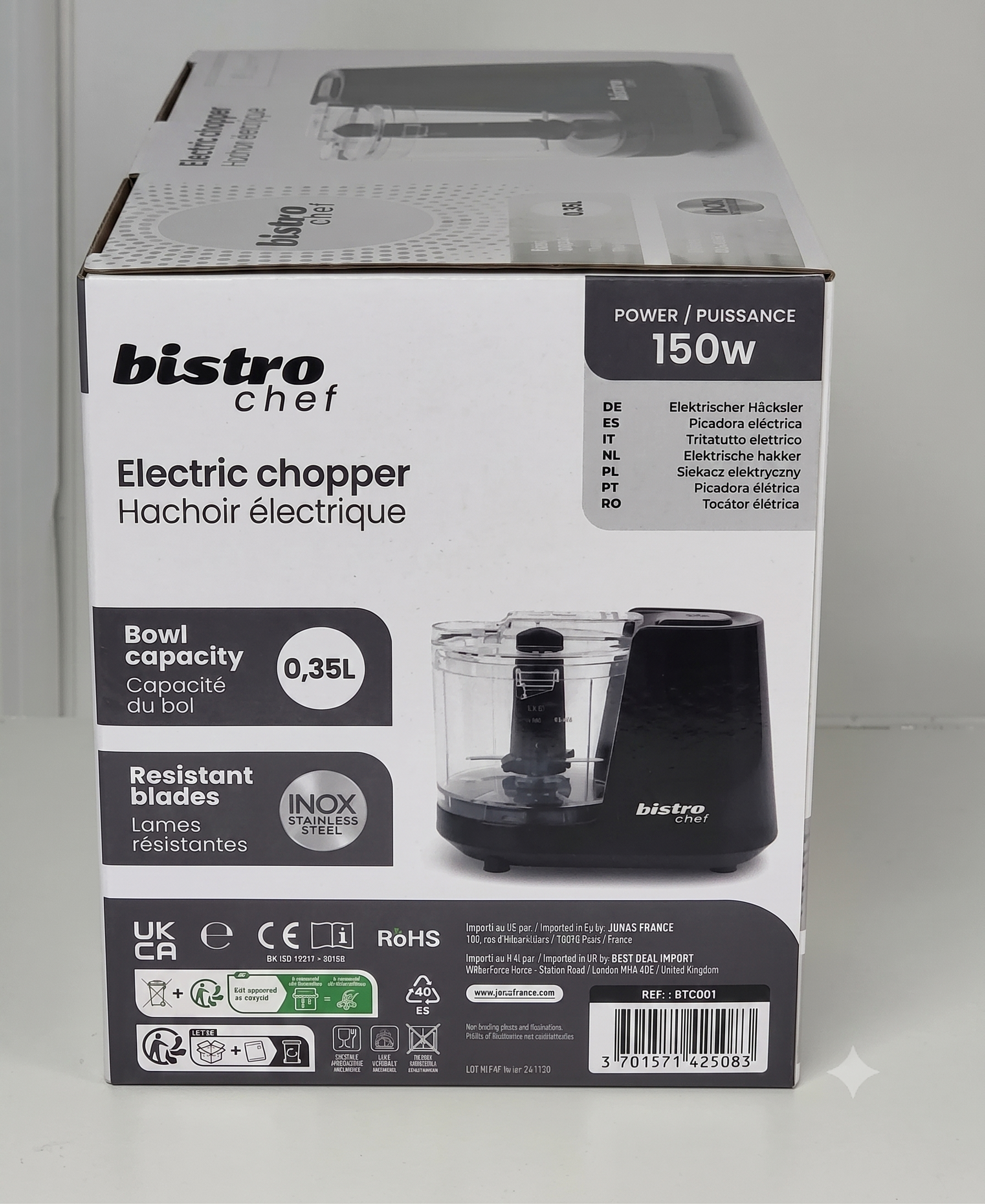 Mini Hachoir Électrique Bistro Chef 150W – Précis et Rapide + Boite de Conservation New Me Offerte
