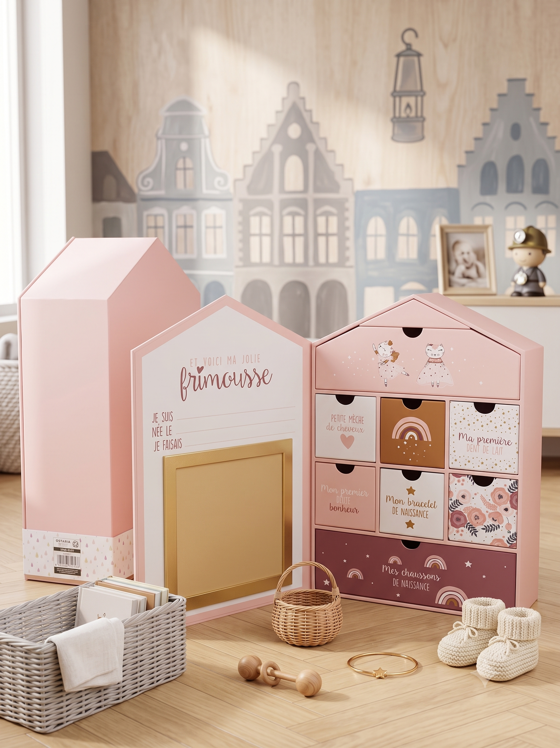 Boîte Souvenirs Bébé 6 Tiroirs – Cadeau Naissance Bohème Chic