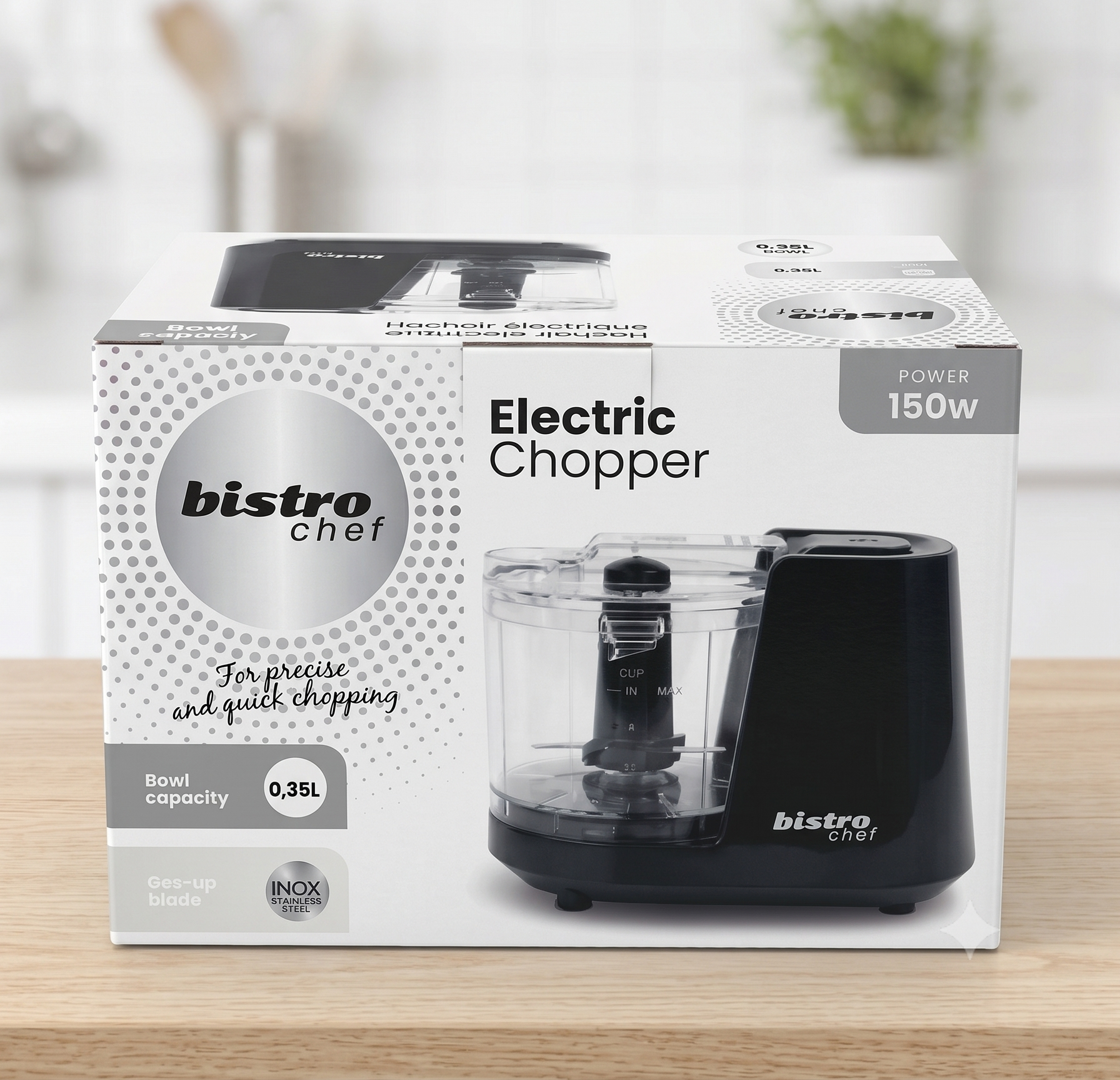 Mini Hachoir Électrique Bistro Chef 150W – Précis et Rapide + Boite de Conservation New Me Offerte