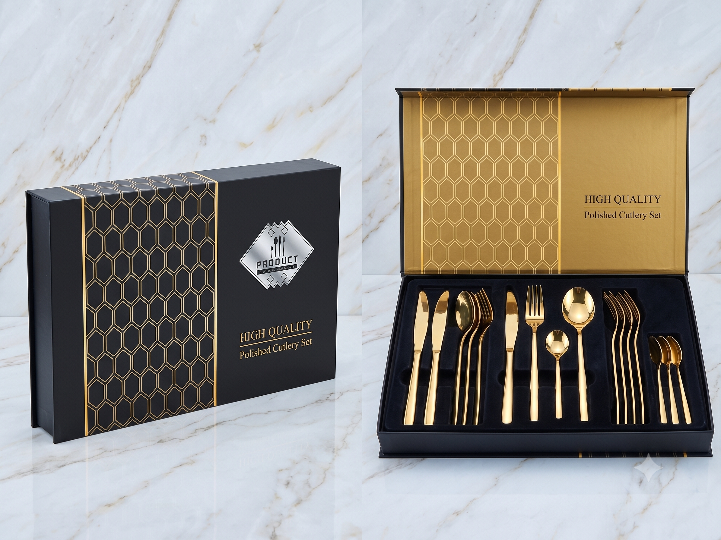 Coffret Couverts Dorés Premium – High Quality Polished Cutlery Set