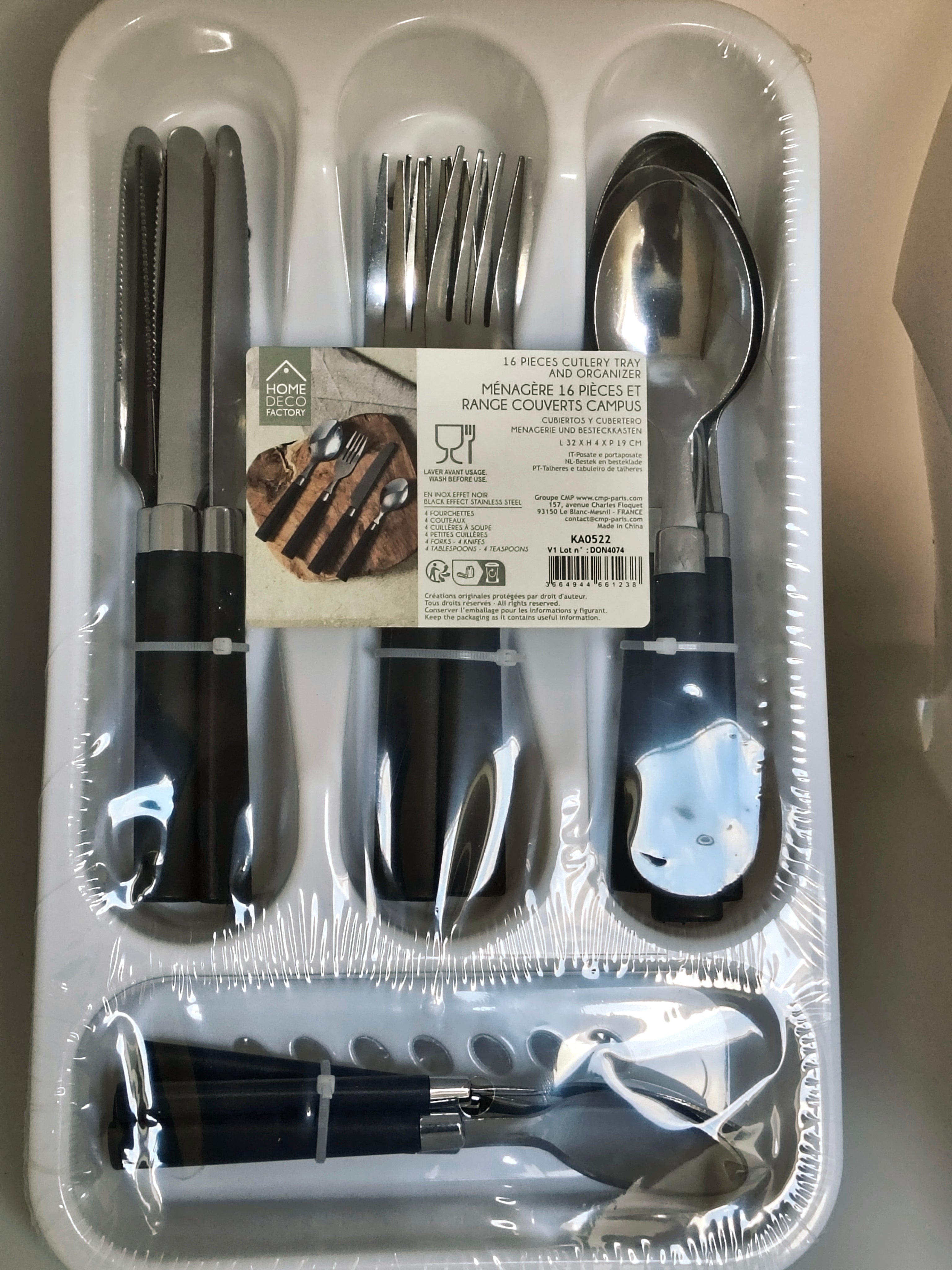 Ménagère 16 Pièces avec Range-Couverts – Home Deco Factory Anthracite Inox