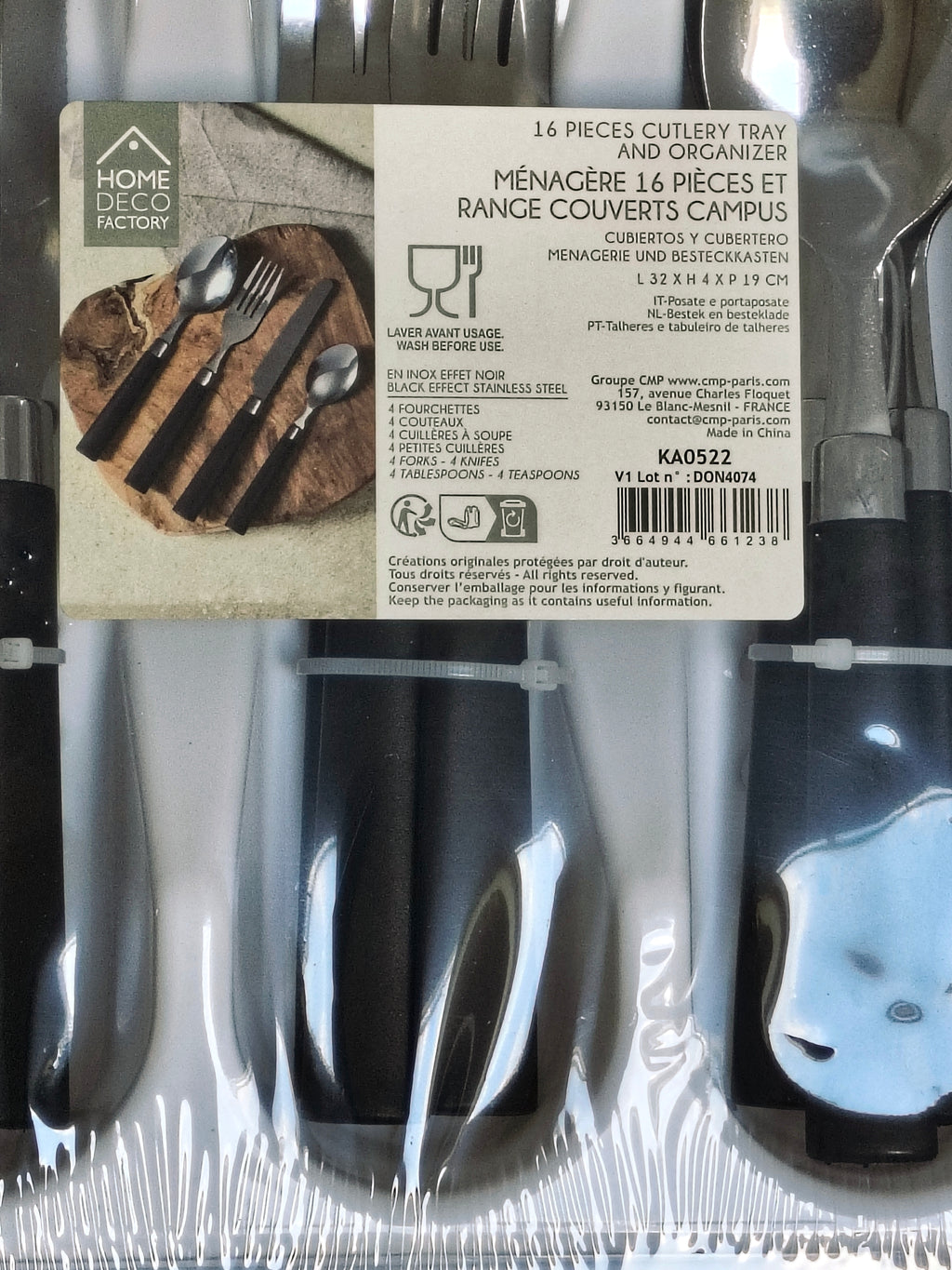 Ménagère 16 Pièces avec Range-Couverts – Home Deco Factory Anthracite Inox