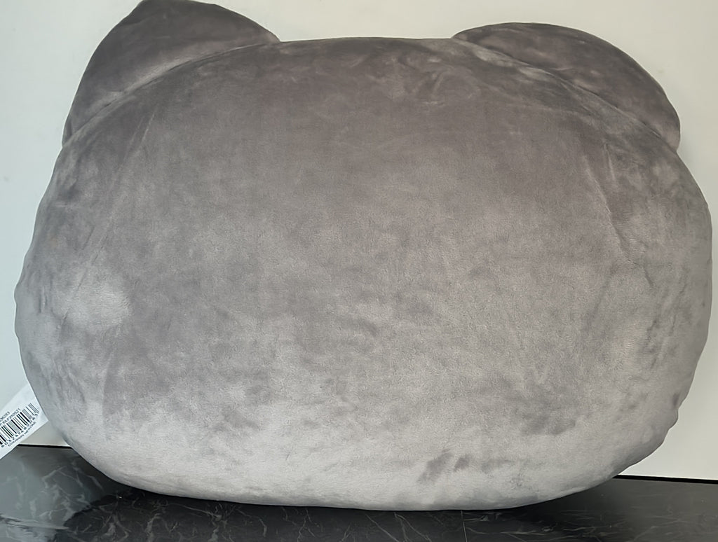 Coussin Peluche Chat Gris – Tête de Chat Velours Doux Yeux Jaunes