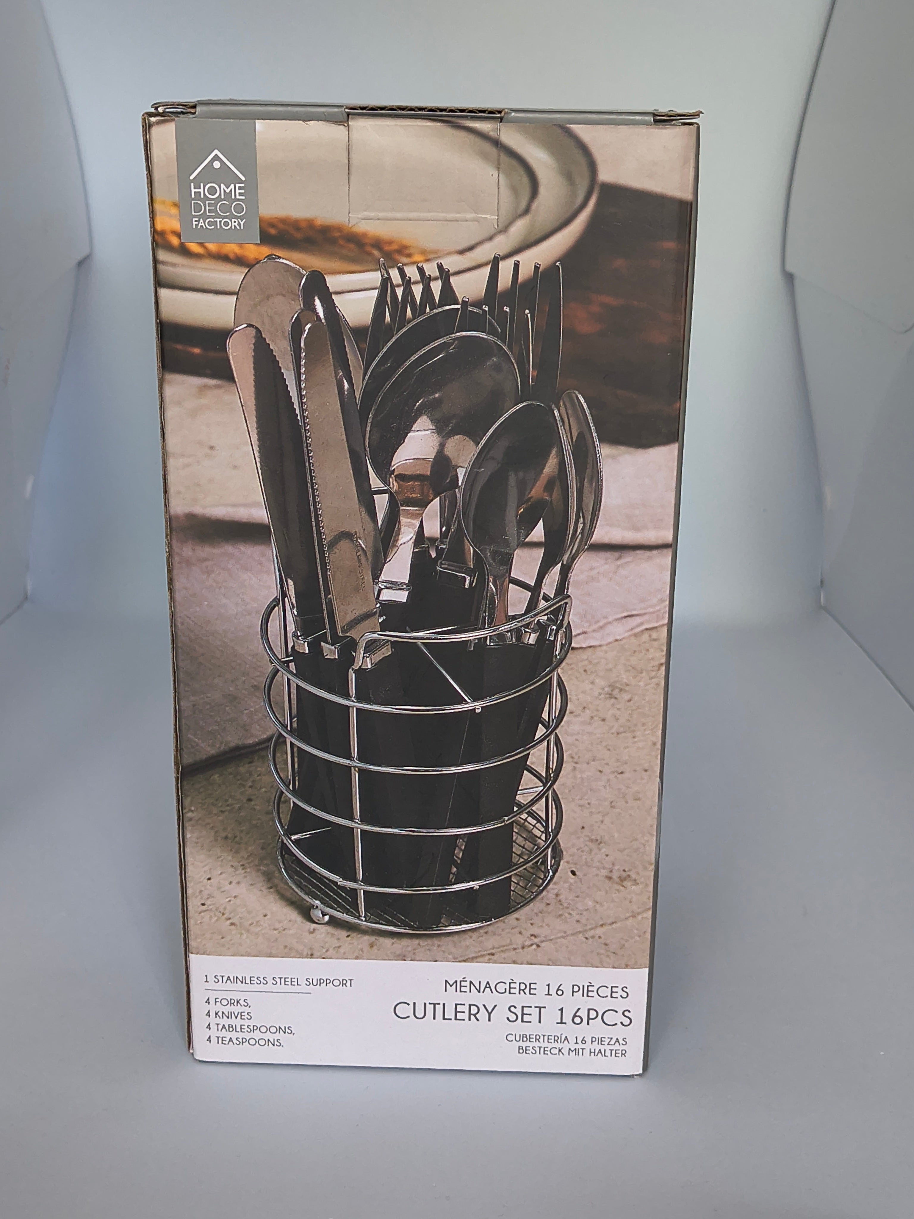 Ménagère 16 Pièces avec Support Inox – Home Deco Factory Gris