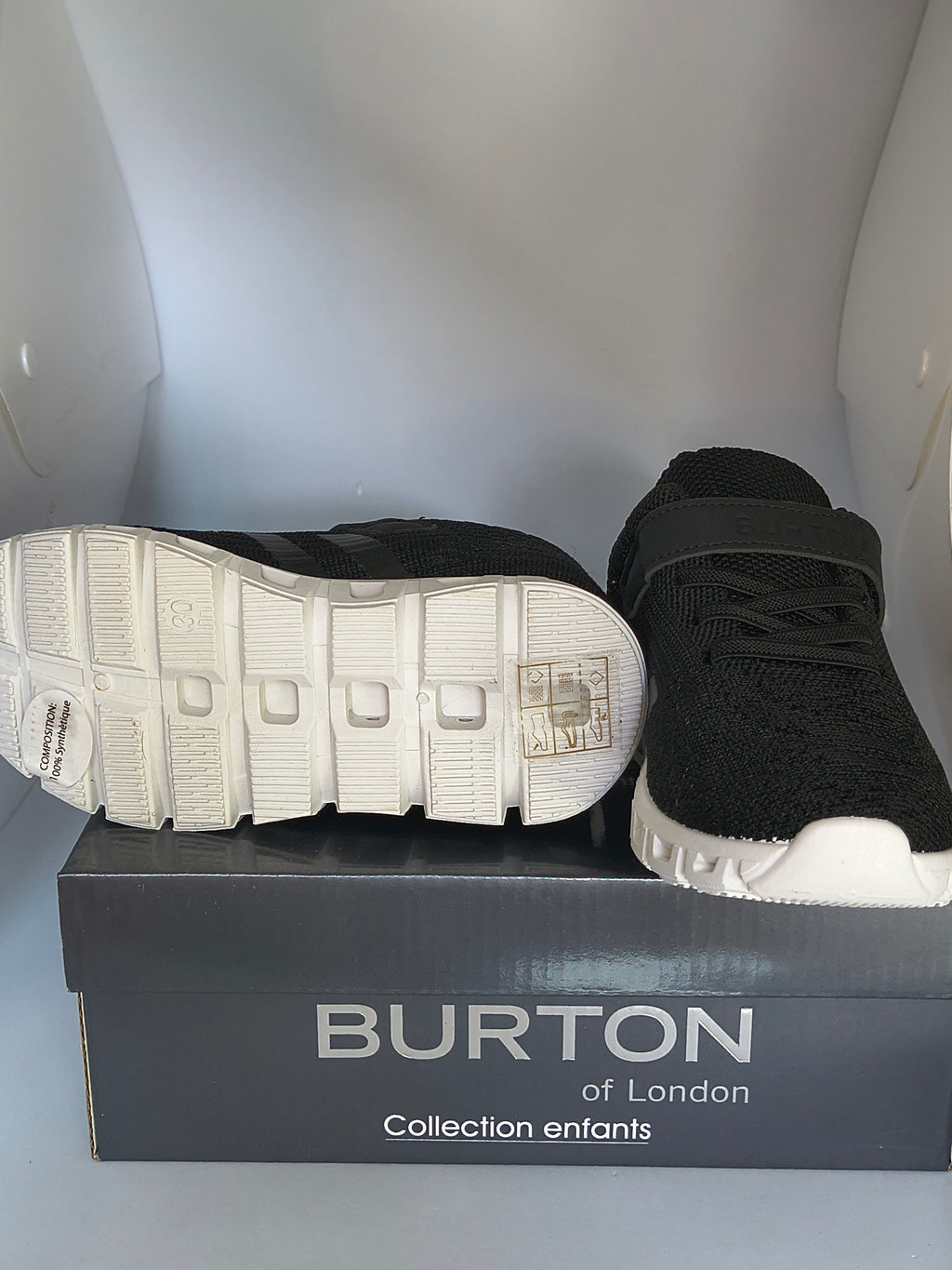 Sneaker Burton of London Enfant – Velcro & Lacets Mesh Noir Collection Enfants