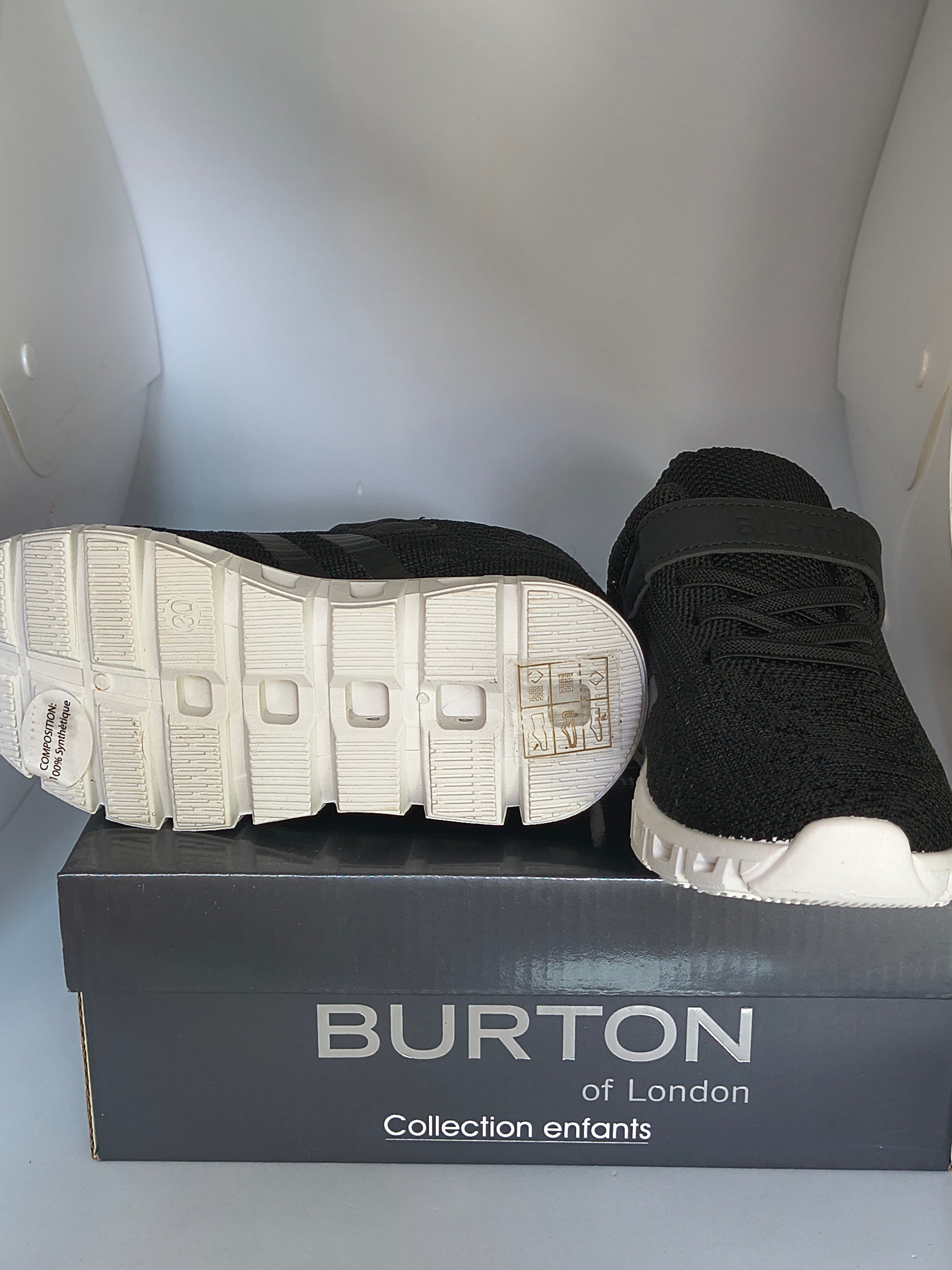 Sneaker Burton of London Enfant – Velcro & Lacets Mesh Noir Collection Enfants