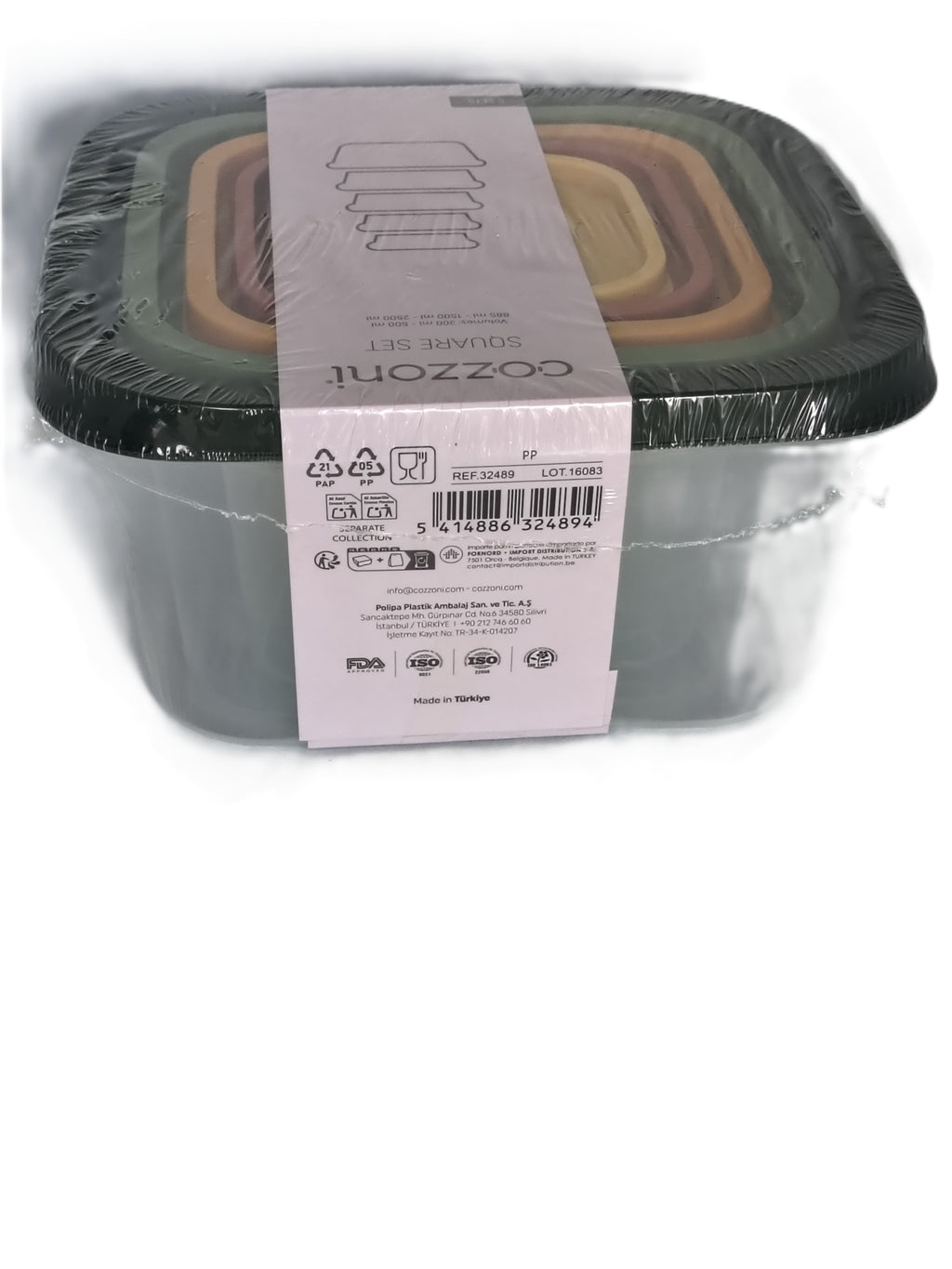 Set Boîtes de Conservation Carrées Cozzoni – Square Set Couvercles Multicolores