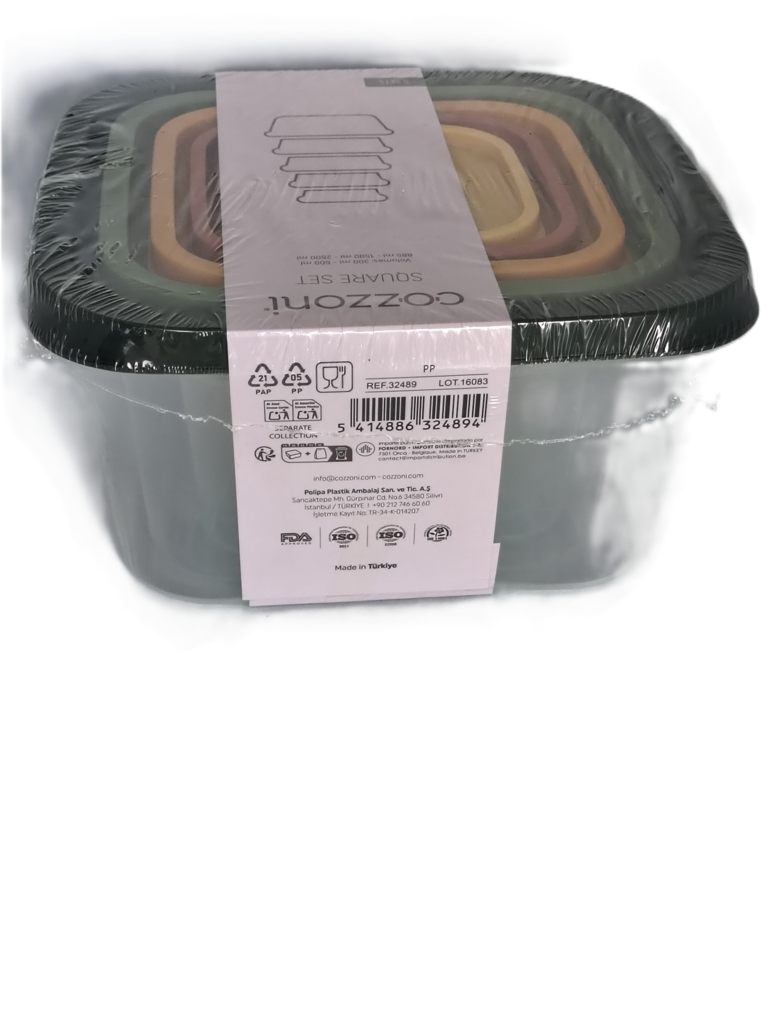 Set Boîtes de Conservation Carrées Cozzoni – Square Set Couvercles Multicolores