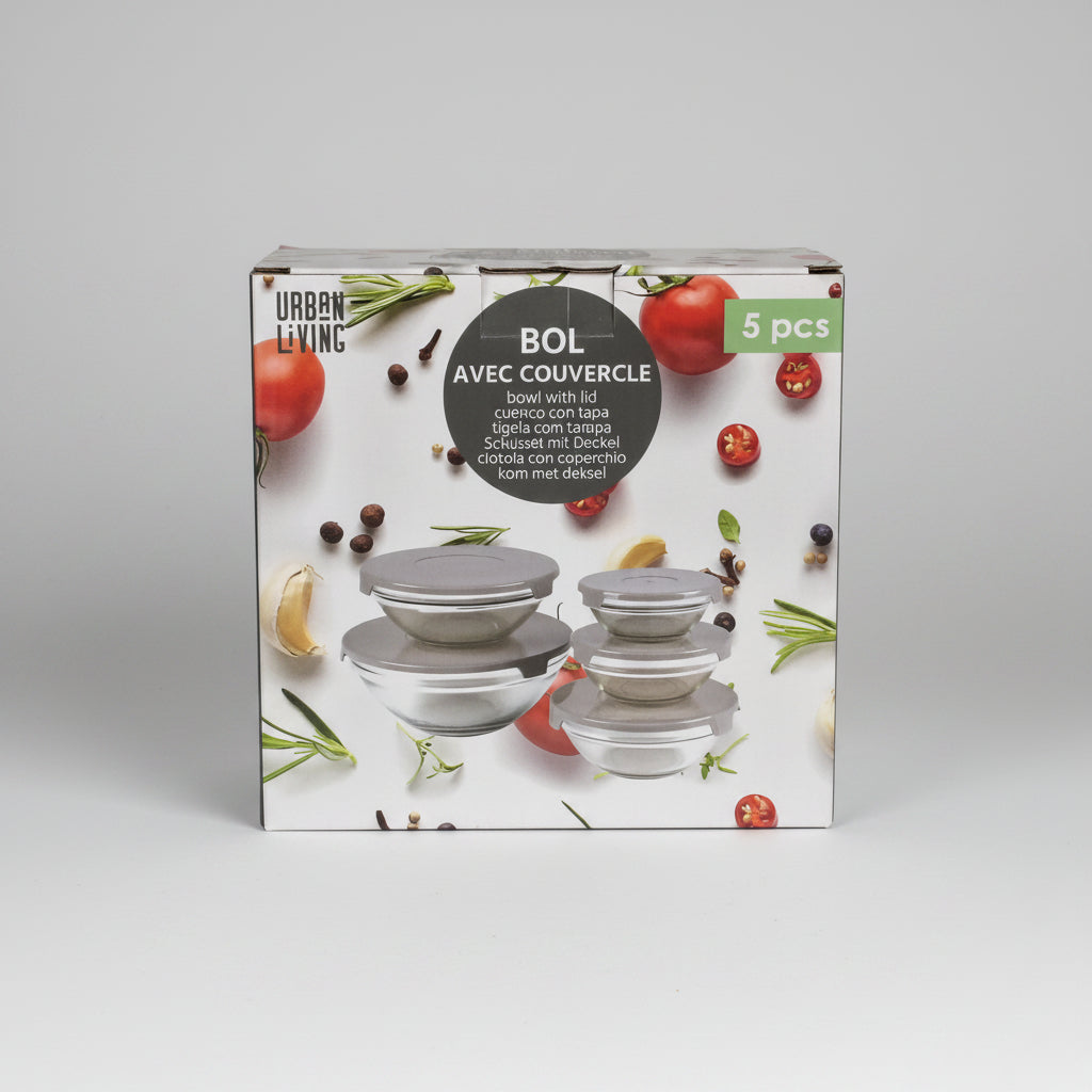 Set 5 Bols avec Couvercle – Urban Living Inox Tailles Variées