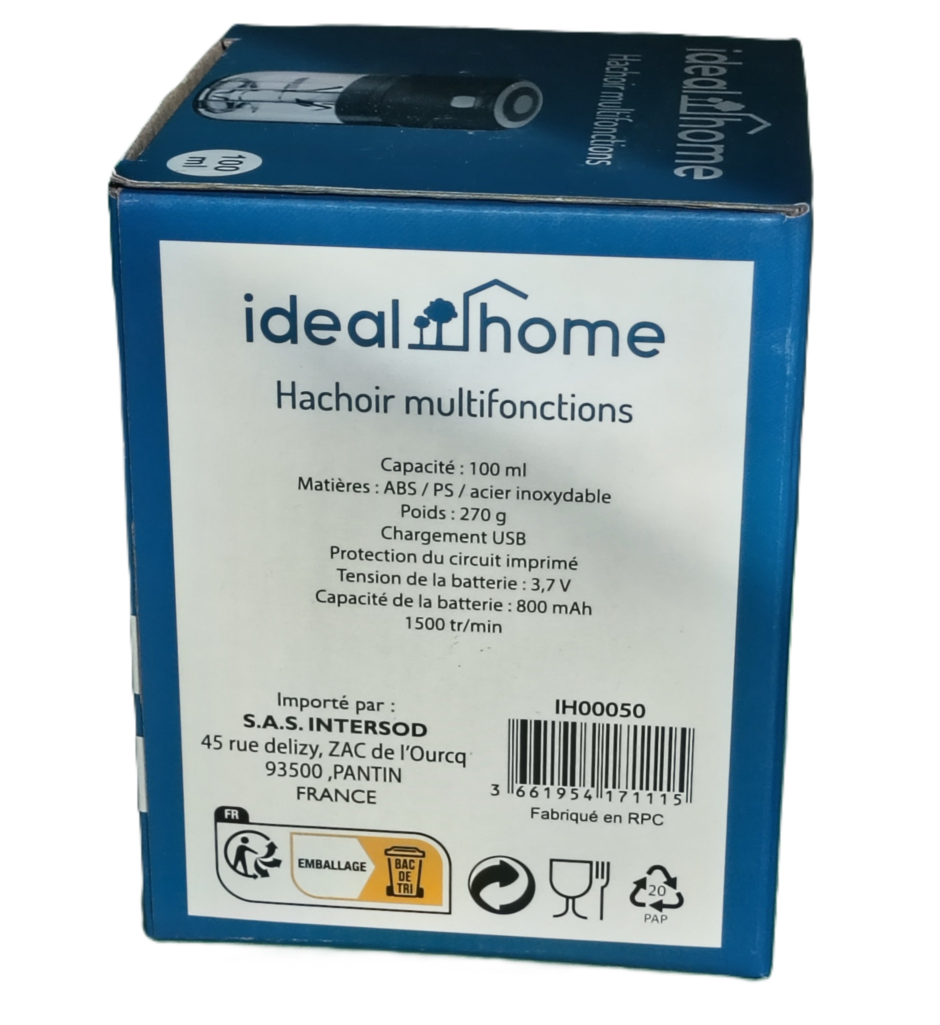 Hachoir Multifonctions Ideal Home – Rechargeable USB 100ml Acier Inox