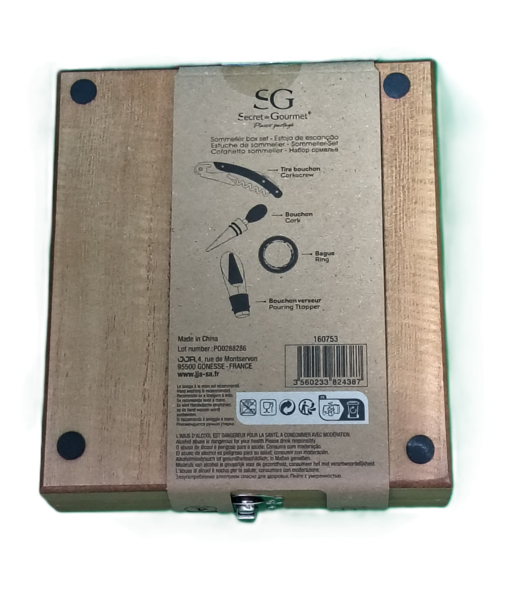 Coffret Sommelier Secret de Gourmet – 4 Accessoires Œnologie Coffret Bois