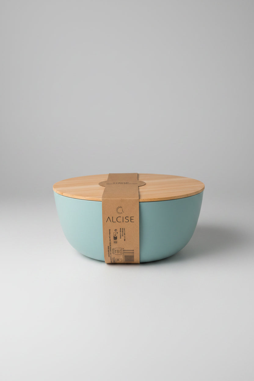 Bol Alcise Couvercle Bambou 2750ml – Design Scandinave Bleu-Gris