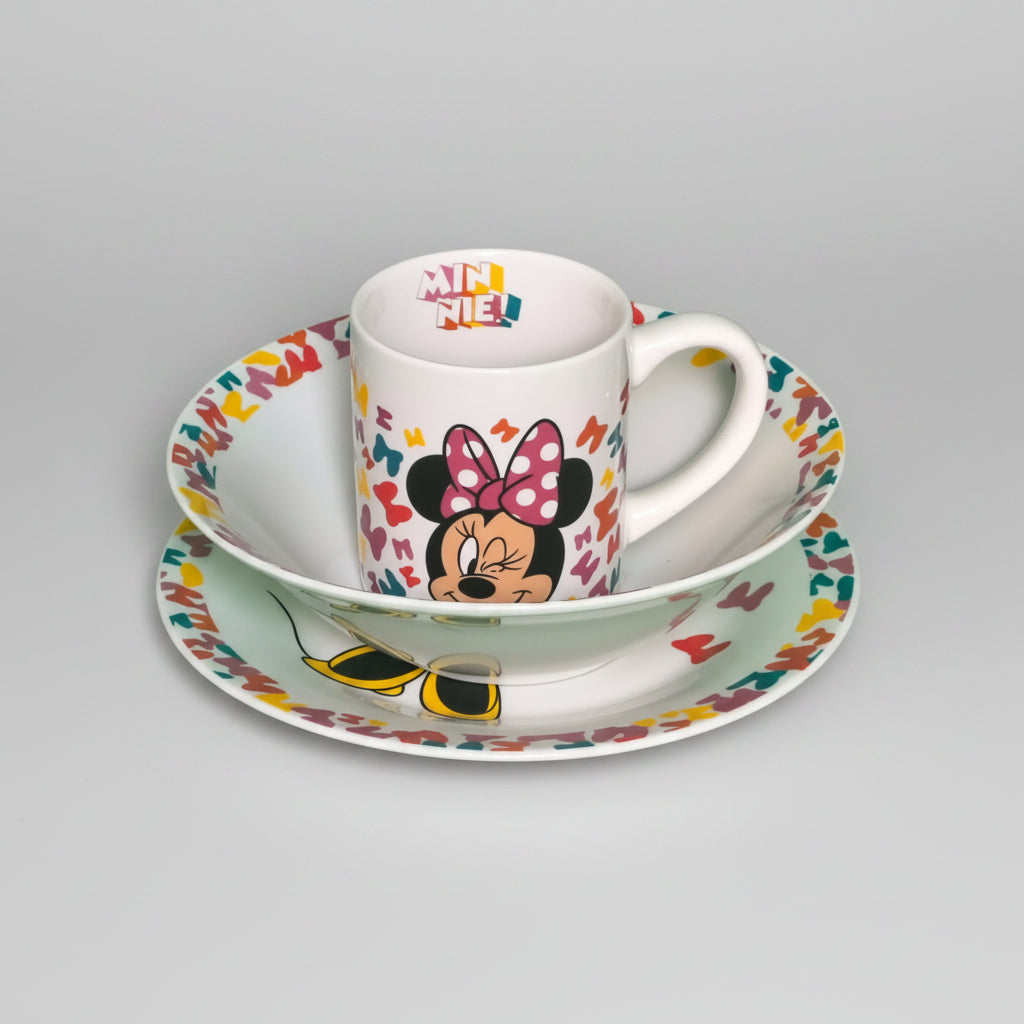 Set Vaisselle Minnie Mouse 3 Pièces – Assiette Bol Tasse Enfant Disney Officiel