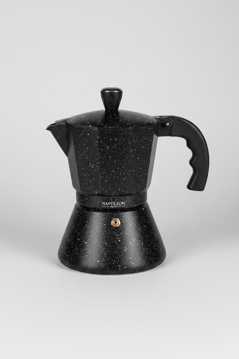 Cafetière Italienne Napoleon Imperial – Aluminium Marbré Induction 6 Tasses + 6 Verres Espresso Offerts