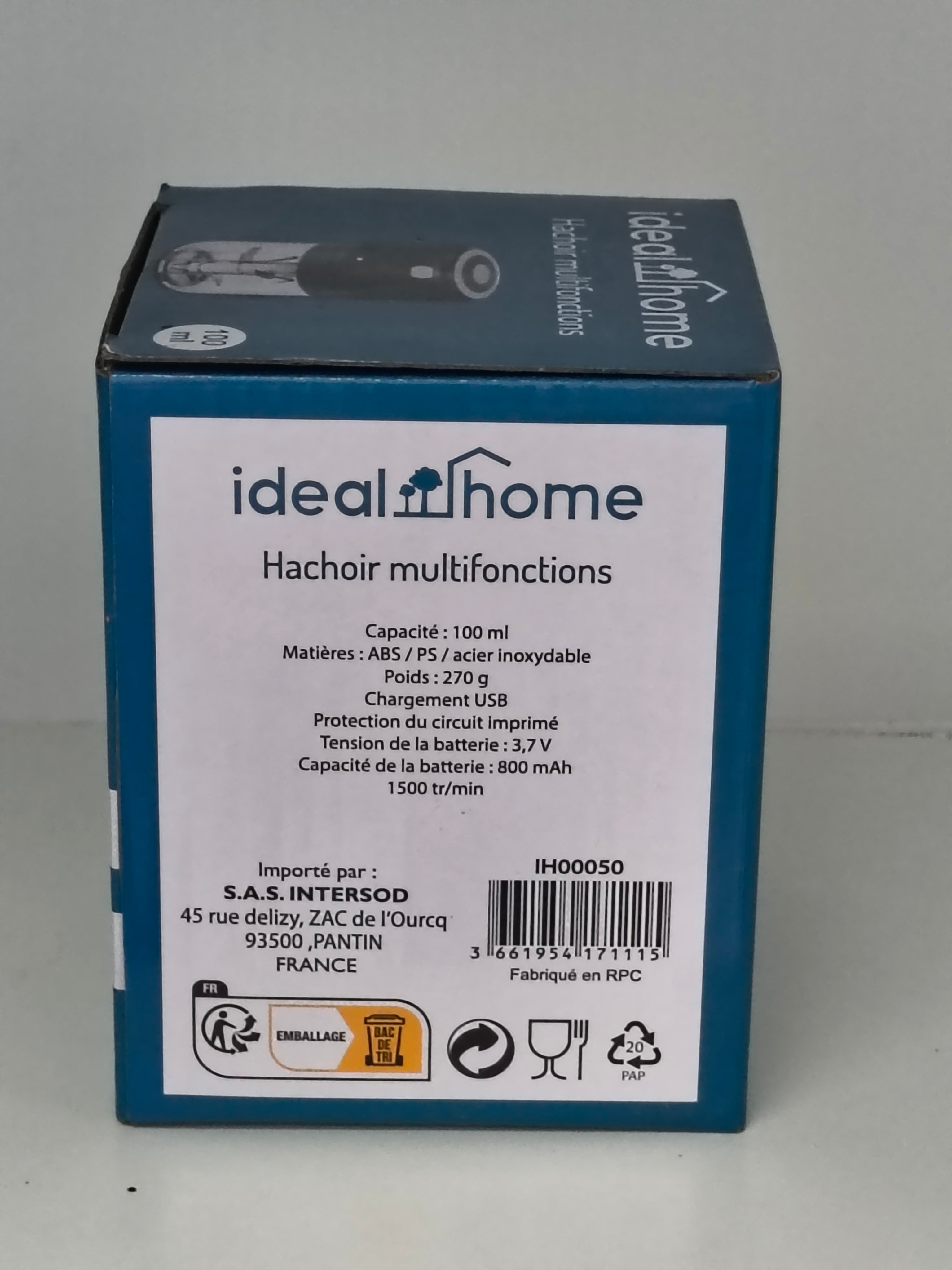 Hachoir Multifonctions Ideal Home USB 100ml + Coffret 5 Bols avec Couvercle Offert