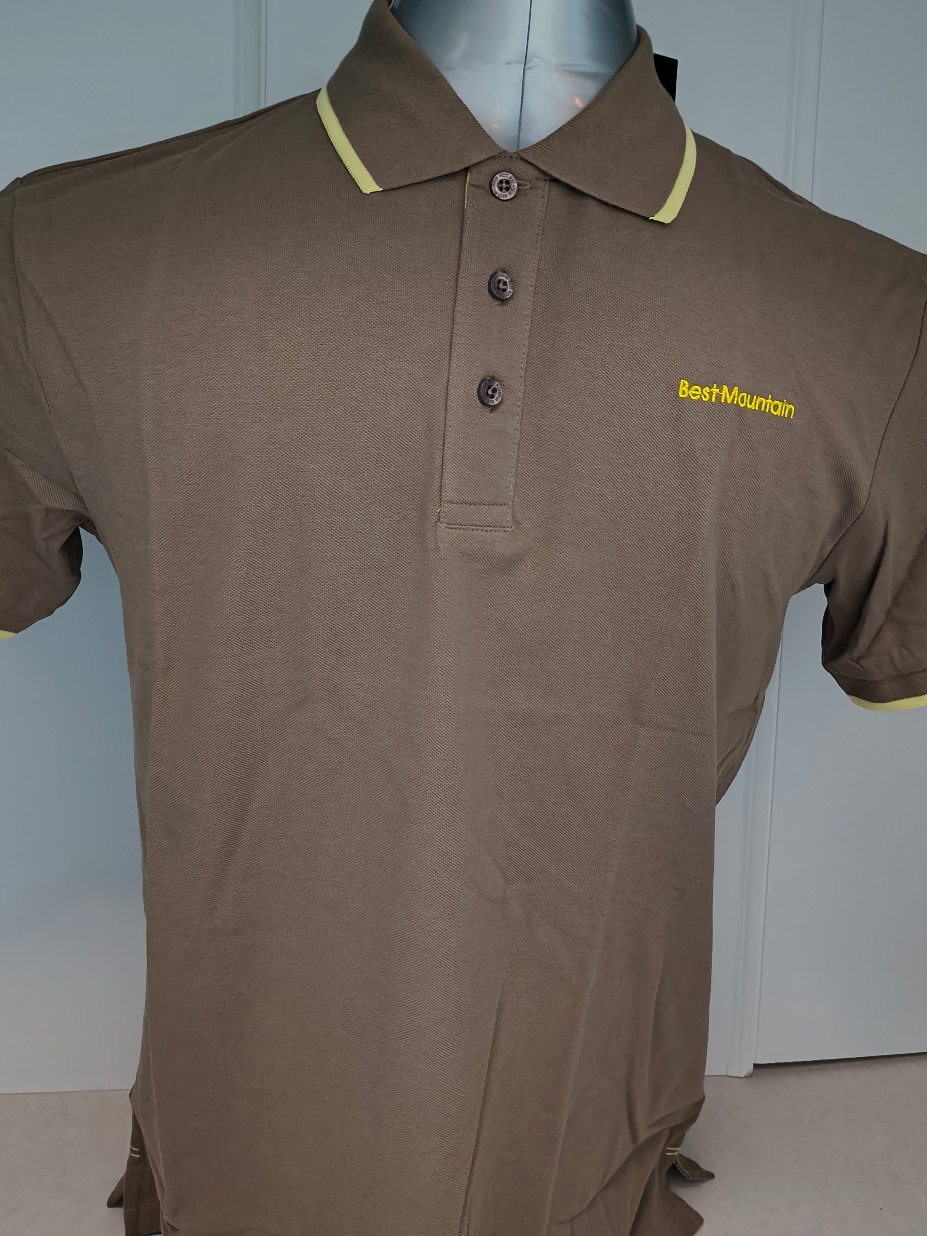 Polo Best Mountain taupe liseré jaune logo brodé
