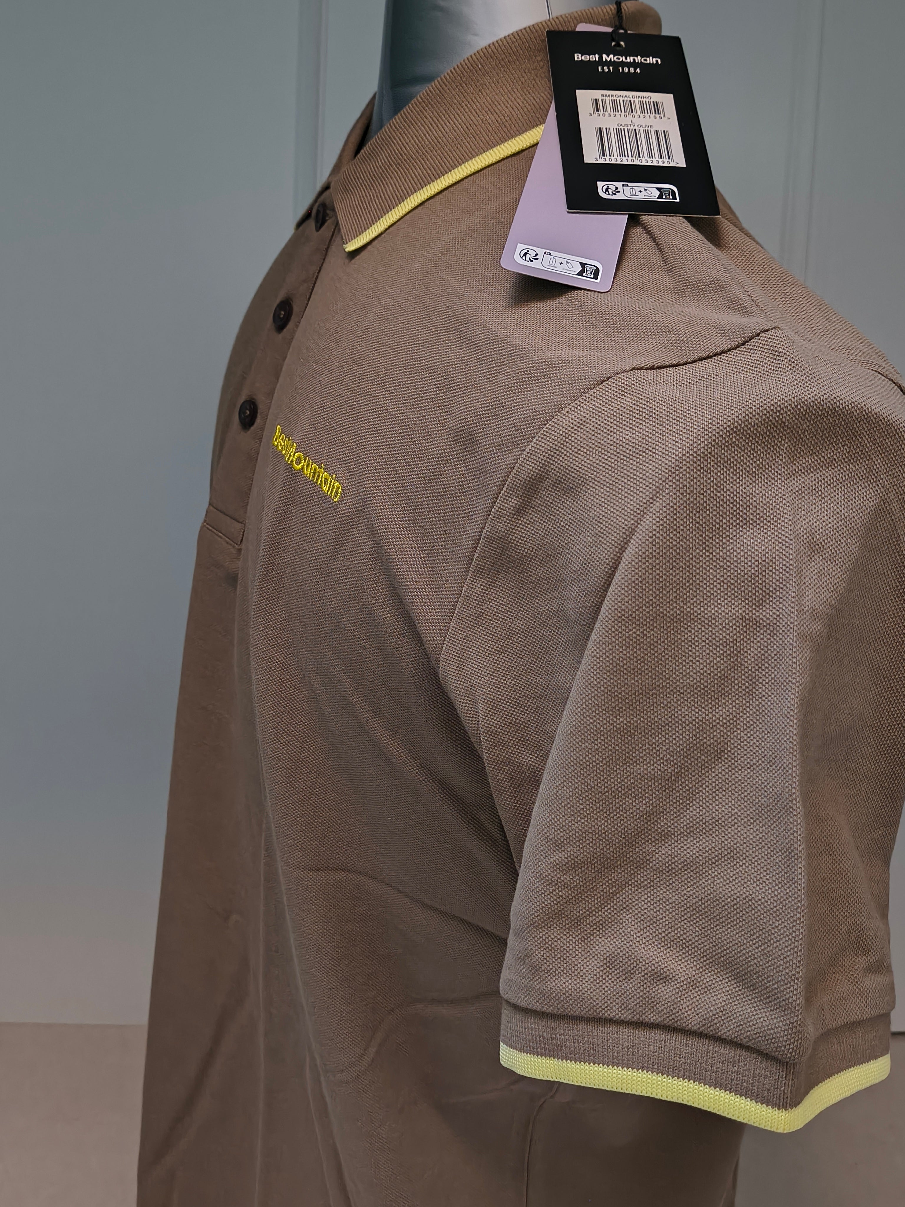 Taupe Polo Shirt with Yellow Trim by Best Mountain