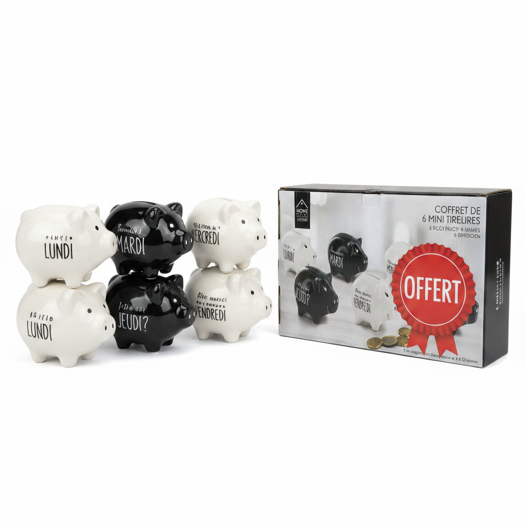 Coffret 6 mini tirelires offert