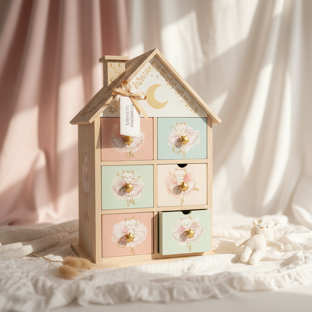 Boîte Souvenirs Bébé 6 Tiroirs – Cadeau Naissance Bohème Chic