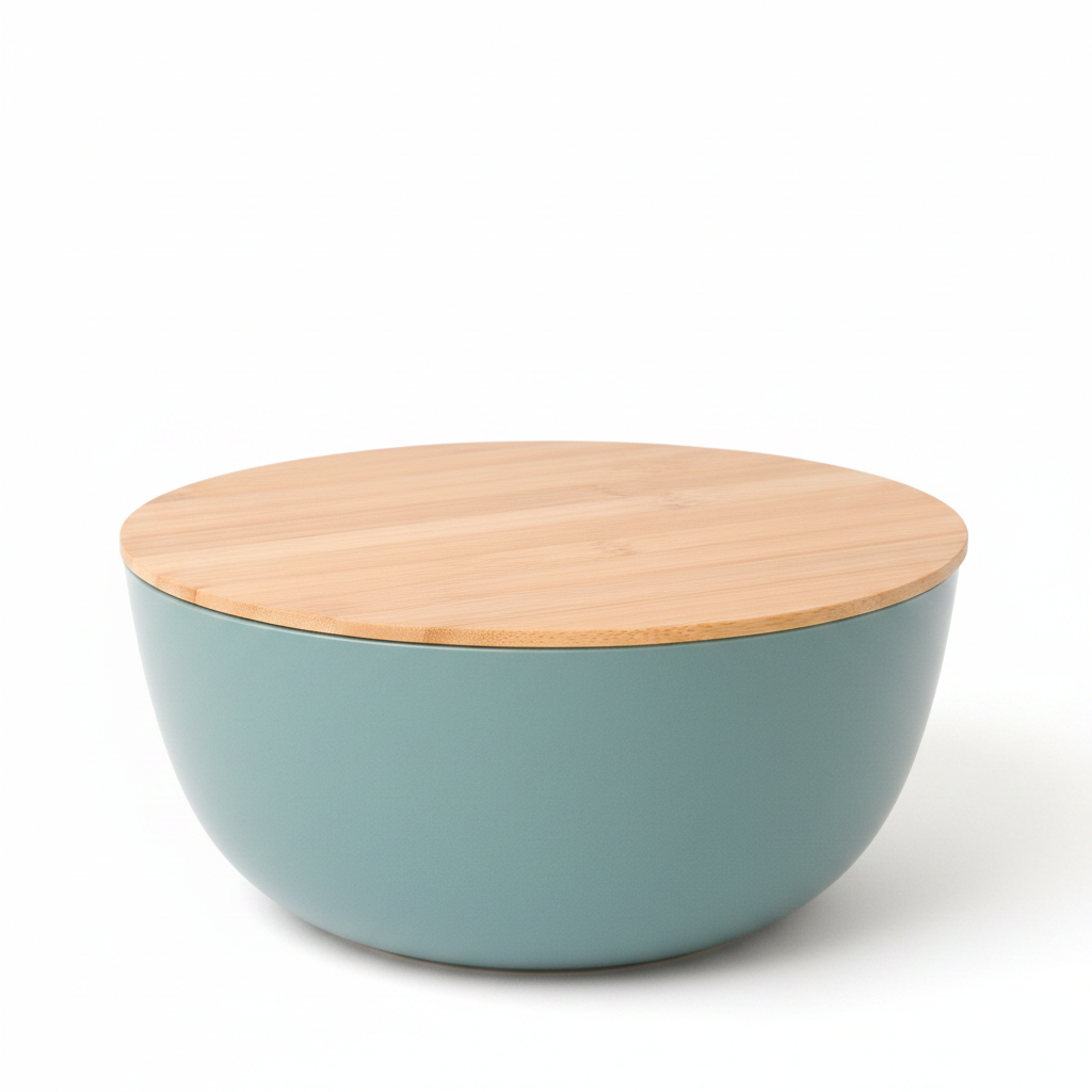 Bol Alcise couvercle bambou bleu-gris fond blanc