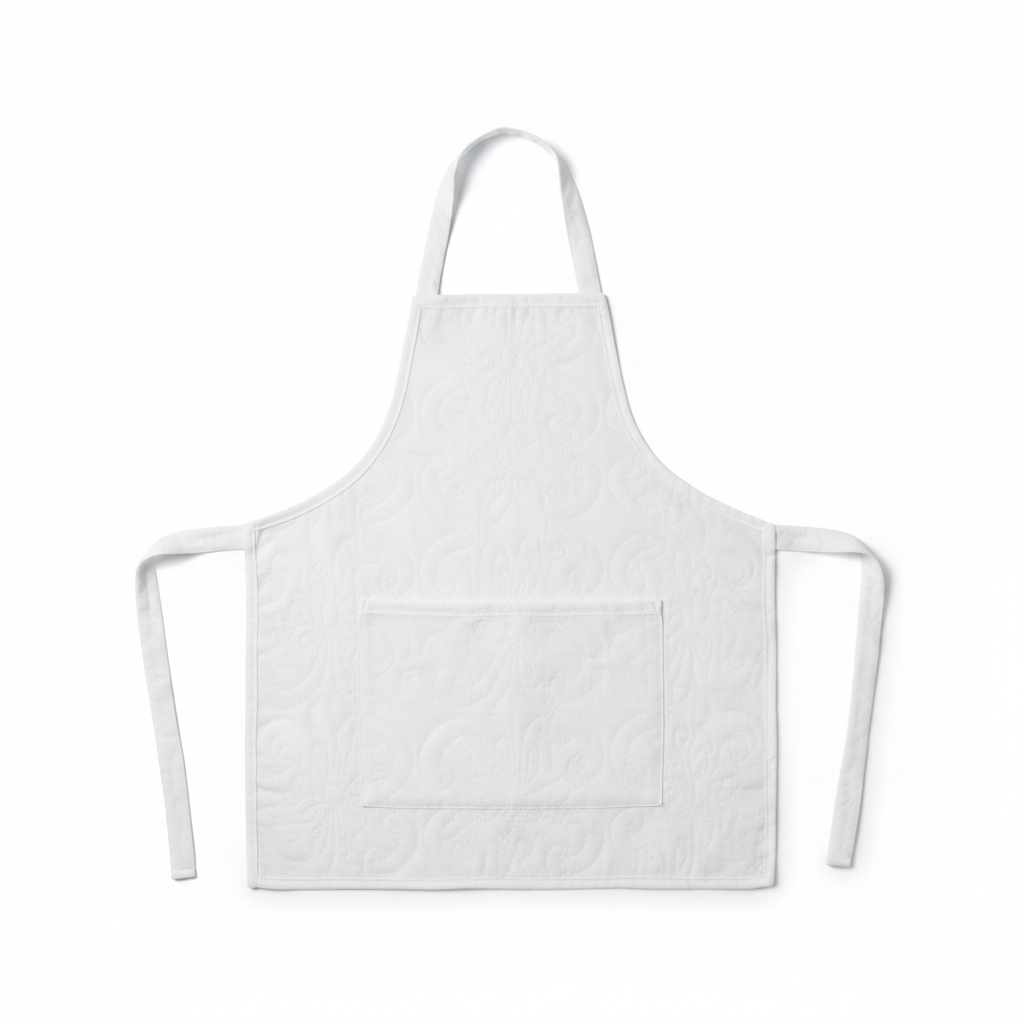 Tablier de cuisine blanc fond blanc